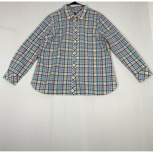 Talbots button down shirt Women's long sleeve pastel check top size XL Cotton